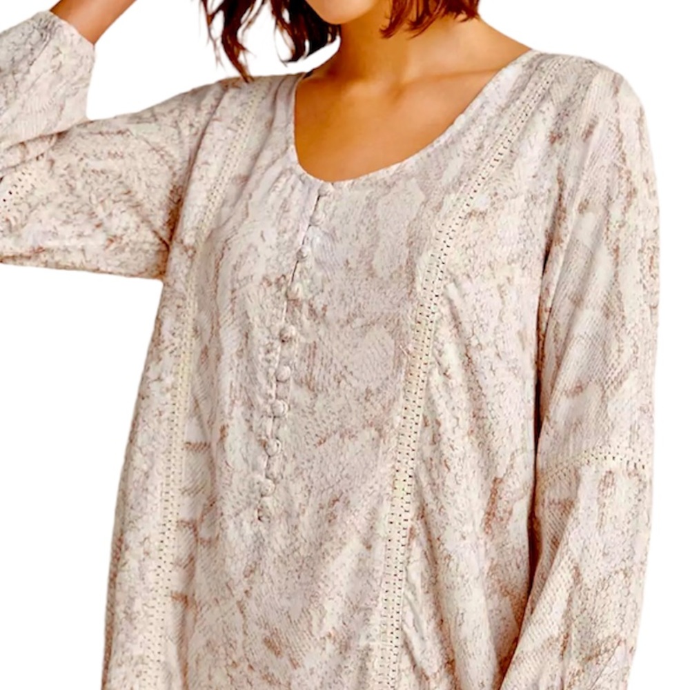 Anthropologie Mini Dress Tunic Coverup Camilla Snake Print Crochet Henley NEW M - Picture 16 of 16